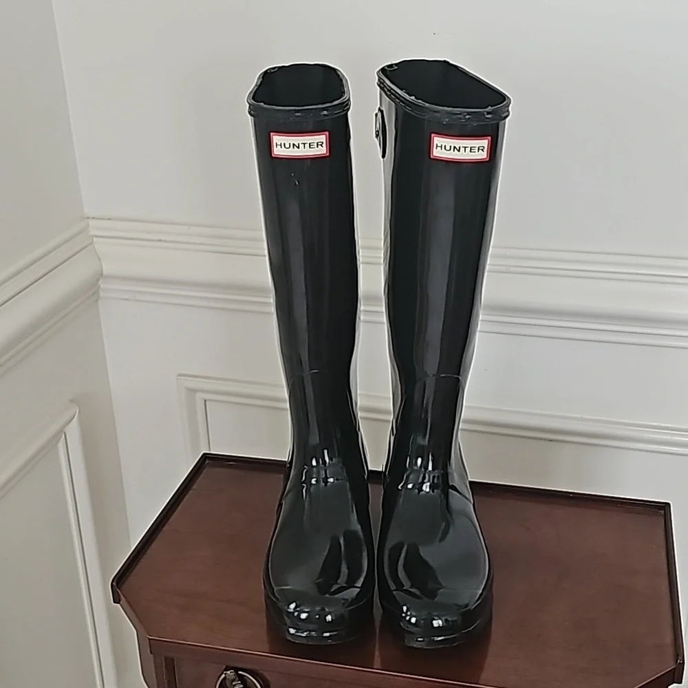 Black Shiny Hunter Size 9 Boots - Picture 2 of 8